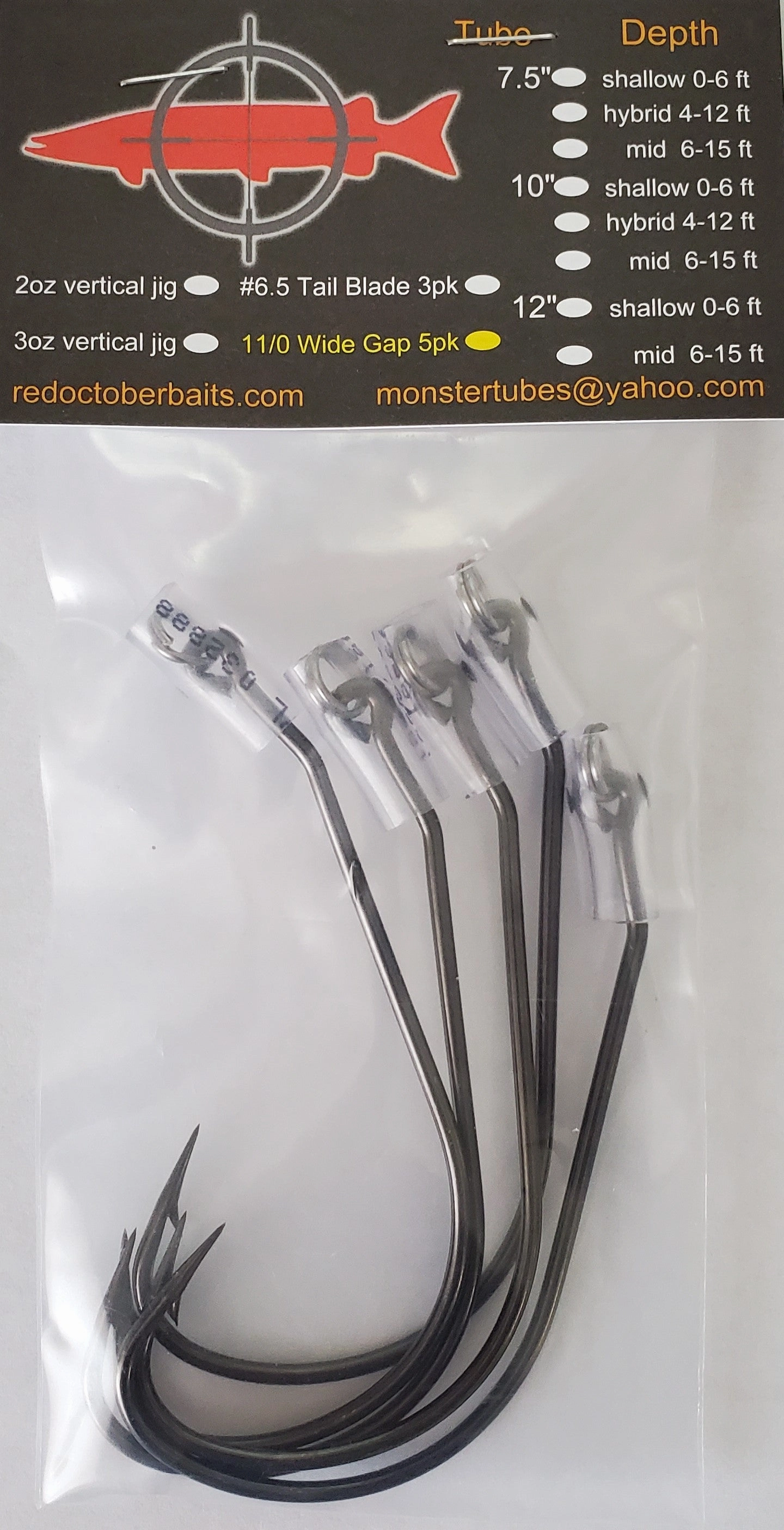 Red October 11/0 Mega Bite Wide Gap Hooks 5-Pack