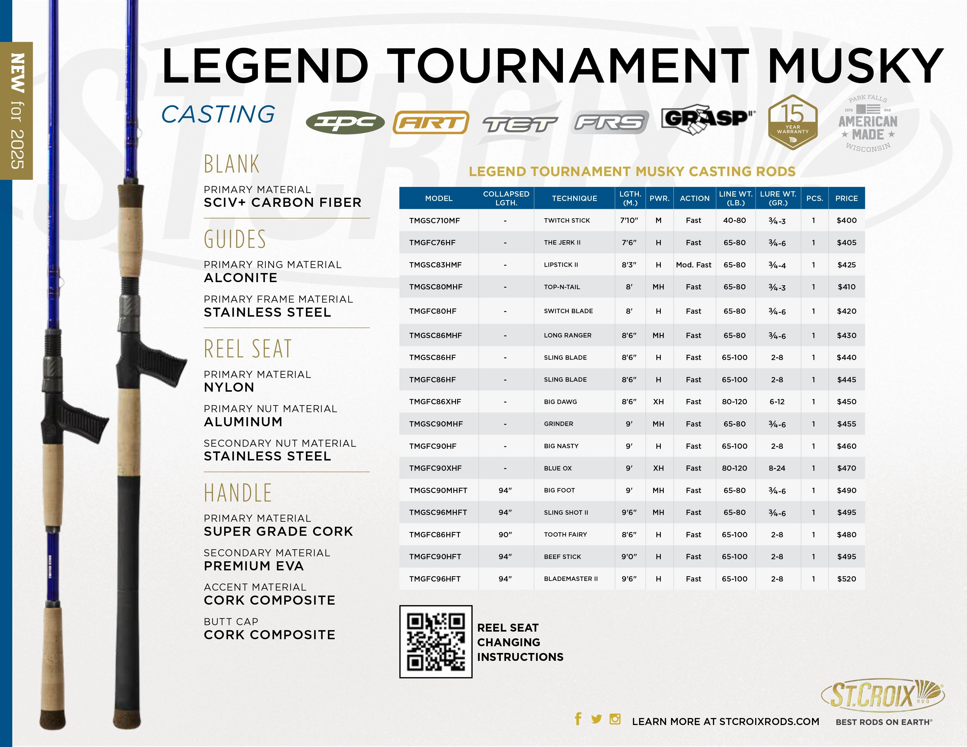 St. Croix Legend Tournament Musky Rods NEW 9' 1 Piece